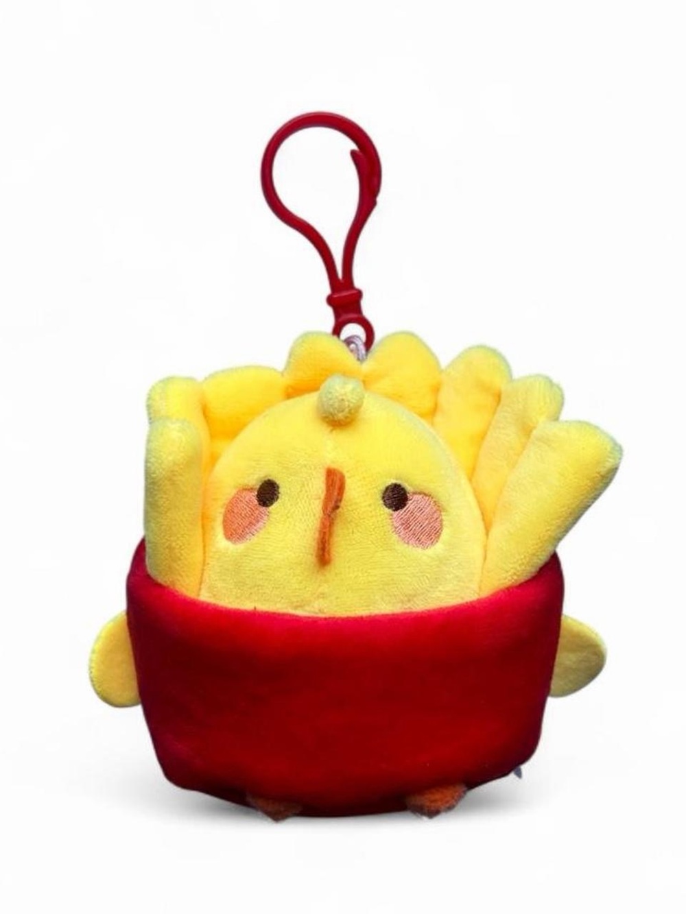 Yellow Chick Plush Keychain with Red Fries Holder - Cute Bird Accessory